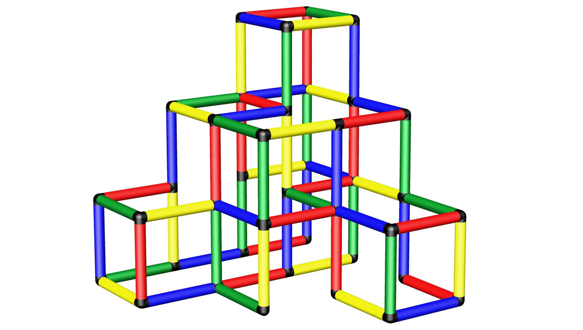 Three-dimensional view of a tiered QUADRO tower with side cubes