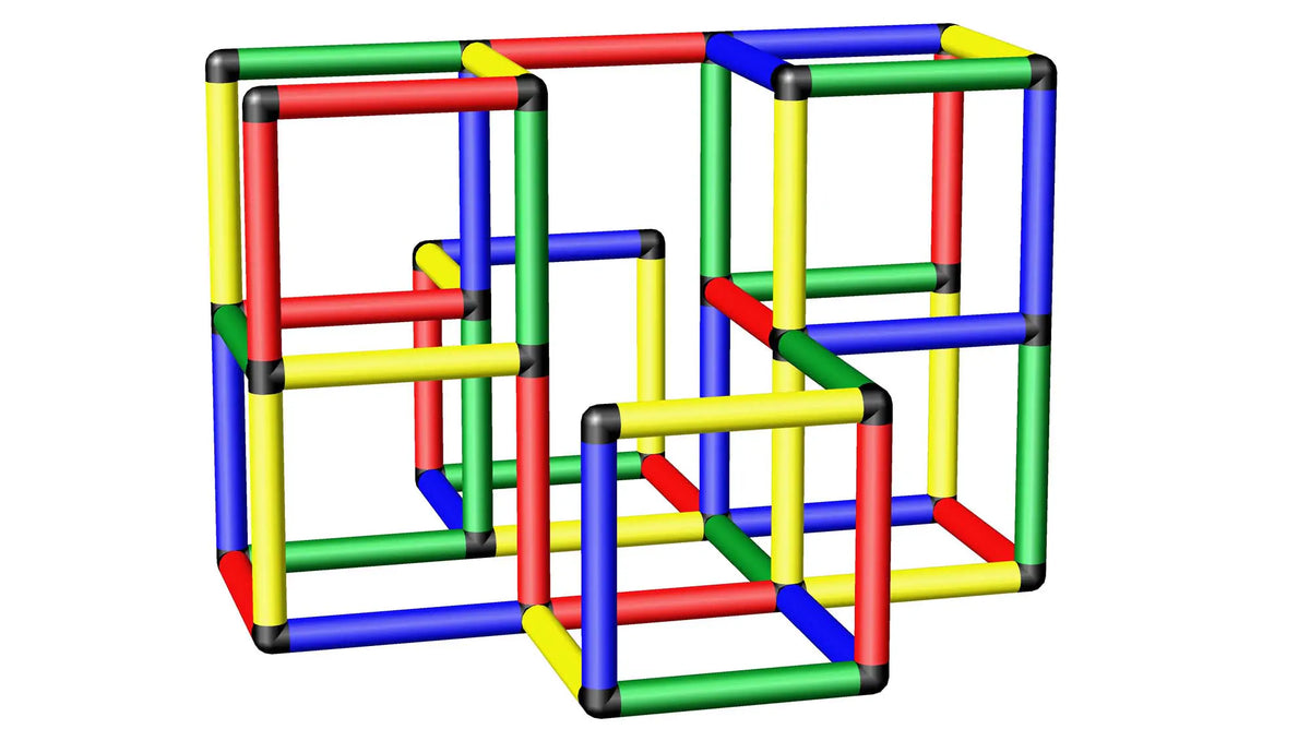 Three-dimensional view of two tall QUADRO towers joined by lower cubes