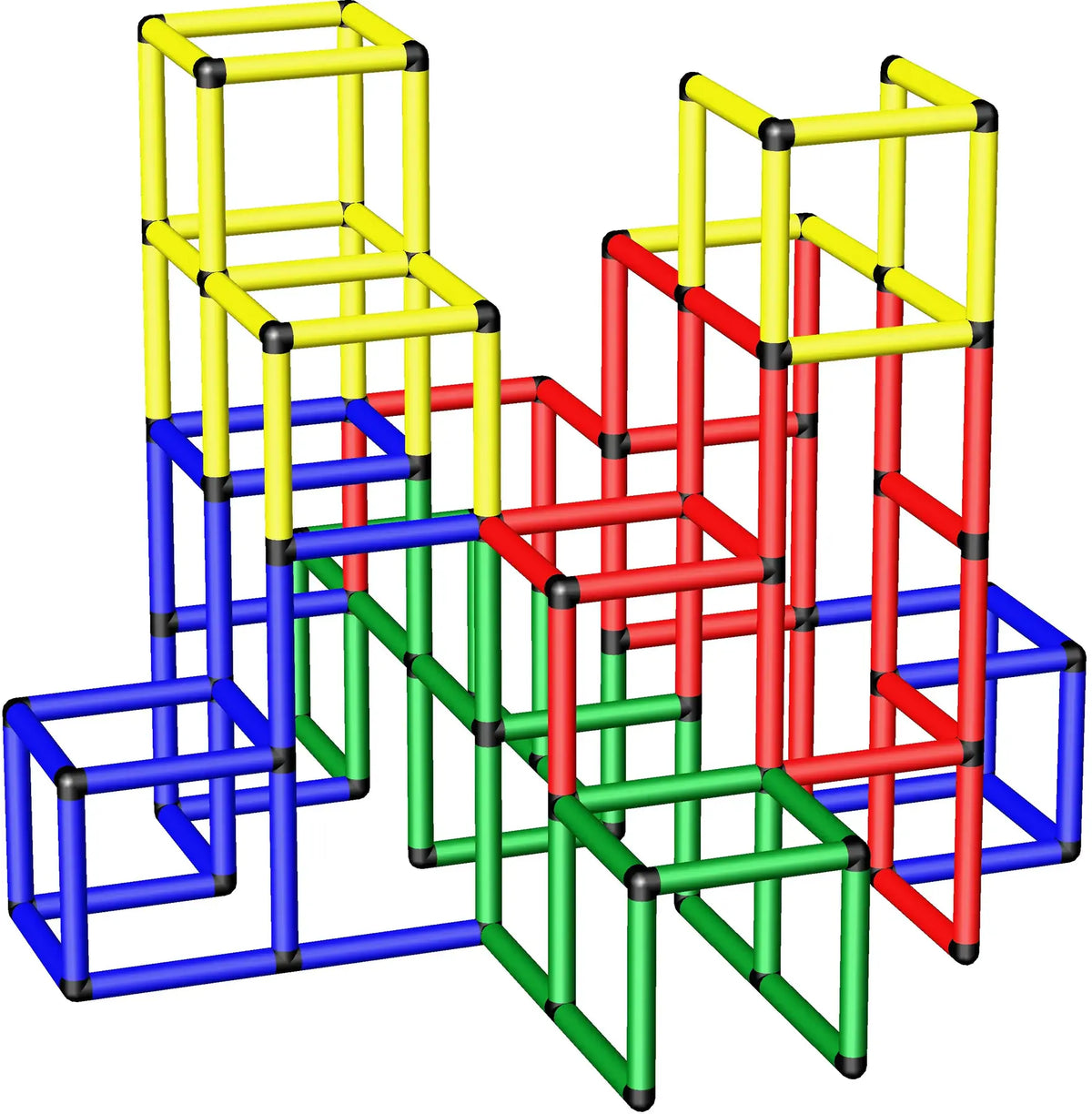 Three-dimensional view of a dense multilevel QUADRO tower arrangement